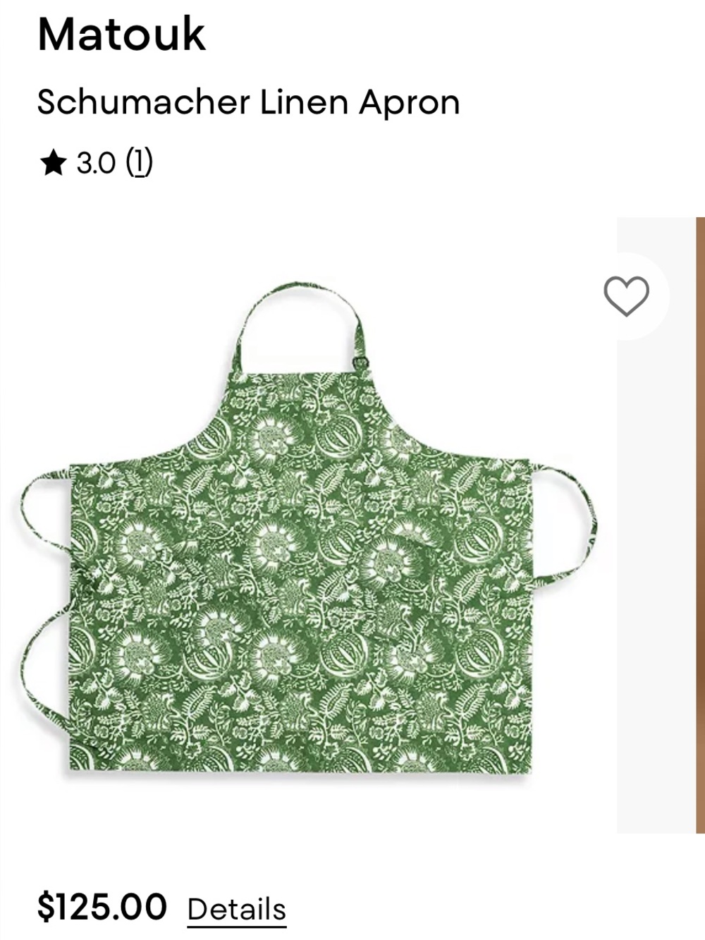 Matouk Schumacher Green and White Floral Linen Apron NIB